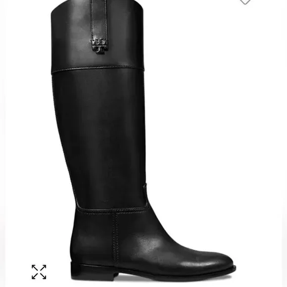 NWT TORY BURCH Double T Riding Black Leather Boots Size 7 $ 579.00